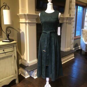 NWT Calvin Klein Holiday Fit and Flare Belted Midi Dress Size 4 Malachite